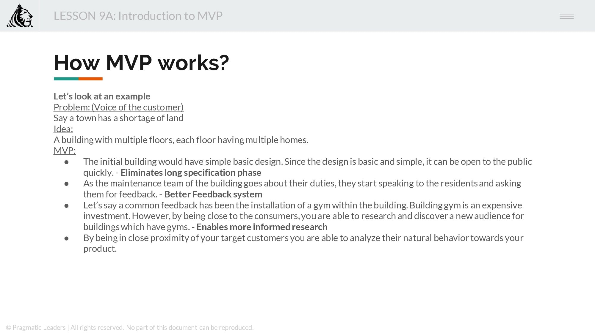 Basic apartment building as MVP, evolving with customer feedback